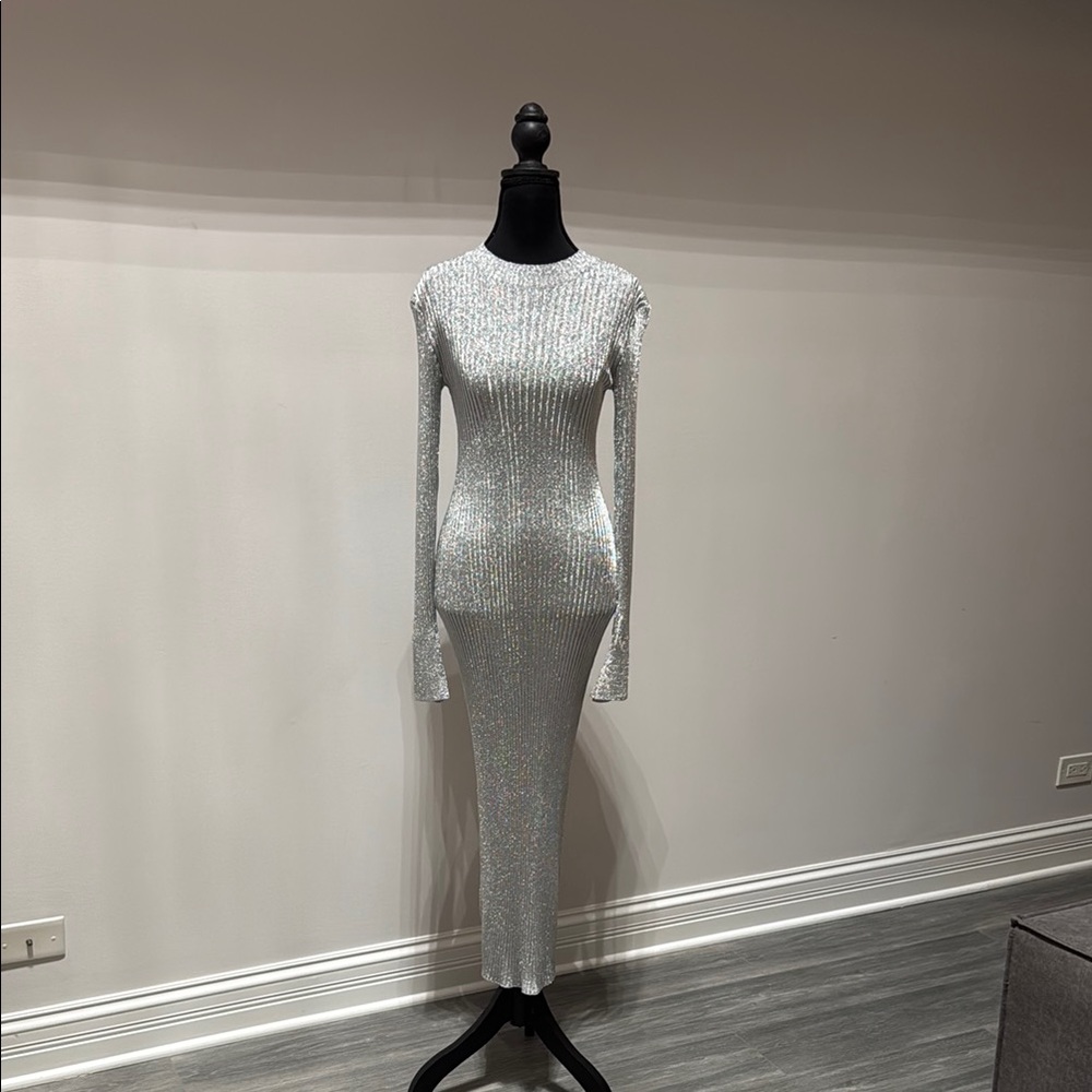 H&M Shimmering Silver Long Sleeve Dress